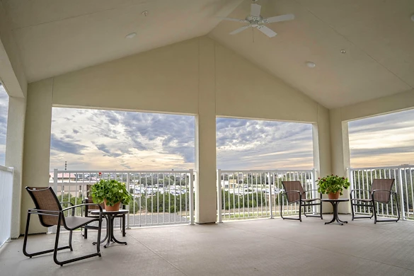 Maple Ridge Gracious Retirement Living Hawthorn Senior Independent Living in Cedar Park, Texas rear patio view