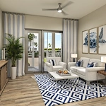 AVIVA Port St. Lucie West senior living community offering active adult living and independent living in Port St. Lucie, FL, apartment living room