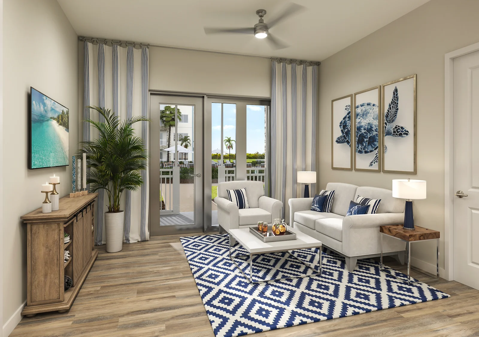 AVIVA Port St. Lucie West senior living community offering active adult living and independent living in Port St. Lucie, FL, apartment living room