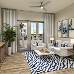 AVIVA Port St. Lucie West senior living community offering active adult living and independent living in Port St. Lucie, FL, apartment living room
