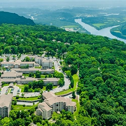 Ascension Living Alexian Village Tennessee Senior Living, independent living, assisted living, memory care, and continuing care retirement community (CCRC) in Signal Mountain, TN, drone view of community