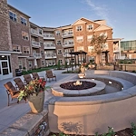 Pioneer Ridge Gracious Retirement Living Hawthorn Senior Independent Living in McKinney, Texas rear exterior patio firepit