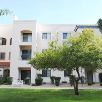 Courtyard view of apartment homes