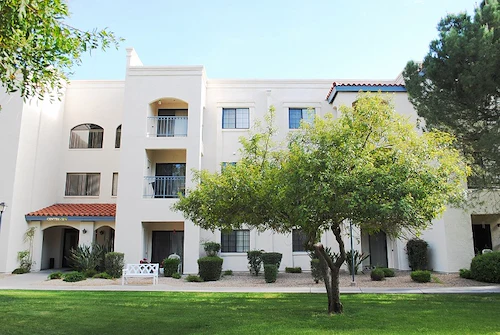 Courtyard view of apartment homes