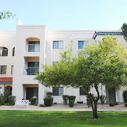 Courtyard view of apartment homes