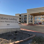 Paloma Landing Retirement Community Hawthorn Senior Independent Living in Albuquerque, New Mexico front exterior welcome sign
