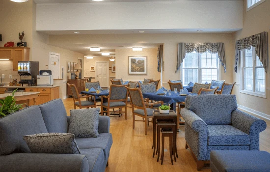 Charter Senior Living of Bowie sitting area with couches and tables