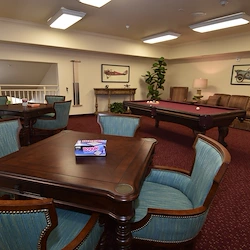 Ashton Gardens Gracious Retirement Living Hawthorn Senior Living Community in Portland, Maine billiards game room