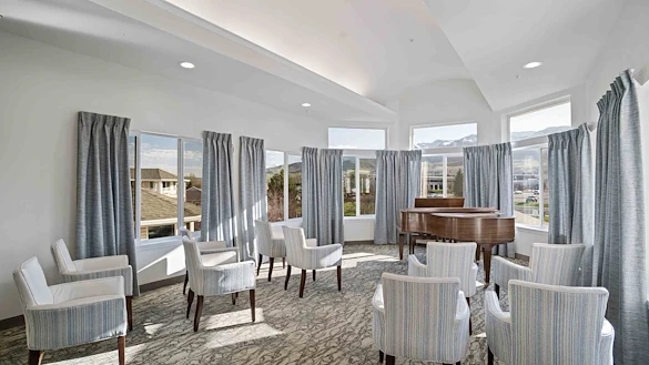 Pioneer Valley Lodge Gracious Retirement Living Hawthorn Senior Independent Living in North Logan, Utah piano room