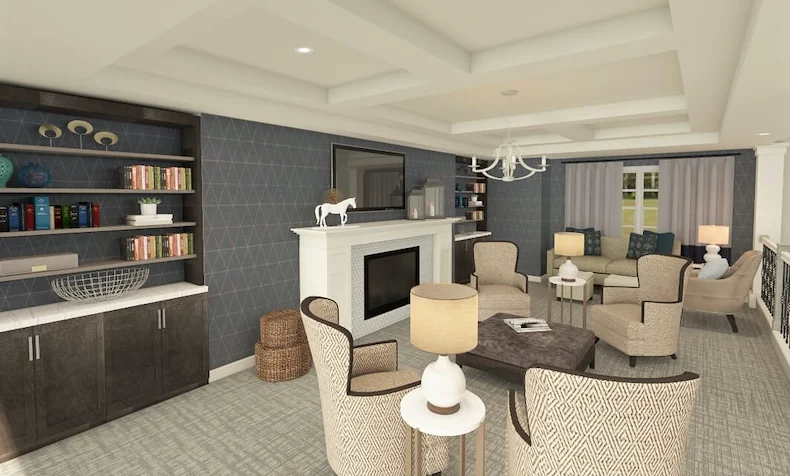 Calumet Trace - a Charter Senior Living Community sitting area by fireplace