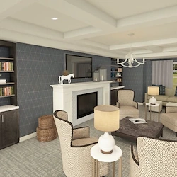 Calumet Trace - a Charter Senior Living Community sitting area by fireplace