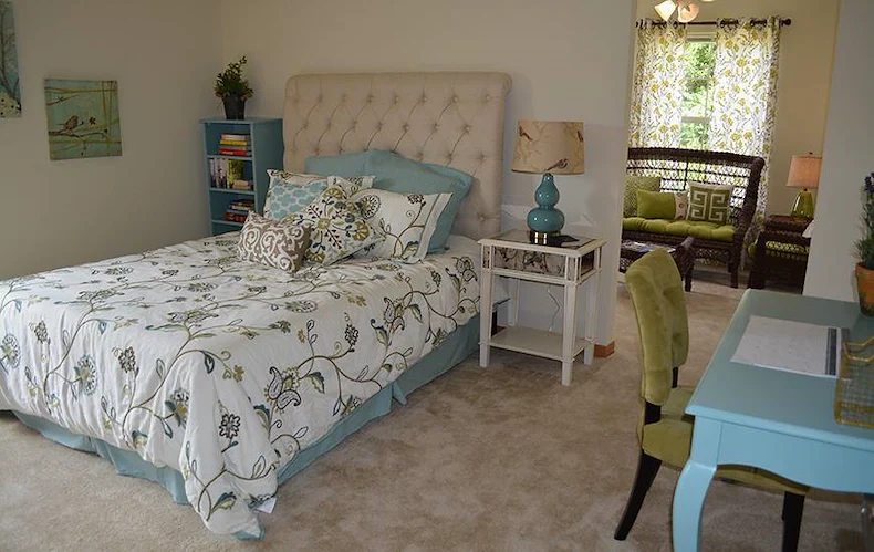 Aster Place senior living community offering independent living, assisted living, memory care, and respite care in Lafayette, IN, apartment bedroom