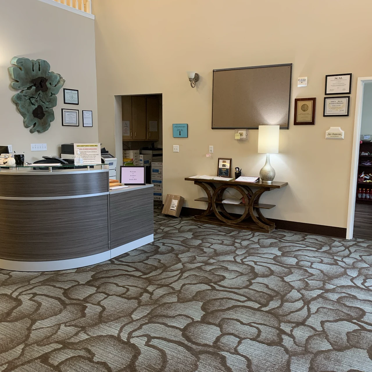 Avamere at South Hill senior living community offering assisted living and respite care in Spokane, WA, front desk