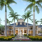 Wellington Bay with Lisbet Health Center senior living community offering independent living, assisted living, and memory care in Wellington, FL, front exterior with water fountain feature