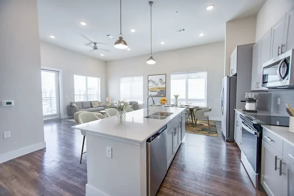 Watermere at Round Rock senior living community offering active adult living and independent living in Round Rock, TX, apartment kitchen, dining, and living areas