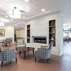 KindCare at Bristol, CT, visiting area by fireplace
