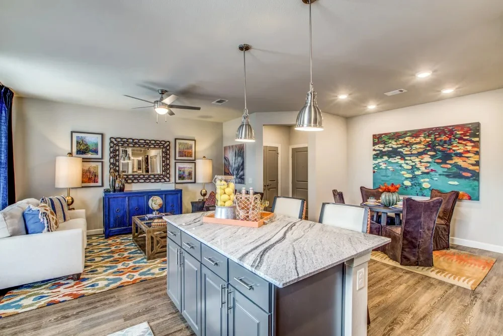 Watermere McKinney senior living community offering active adult living and independent living in McKinney, TX, apartment kitchen, dining, and living space