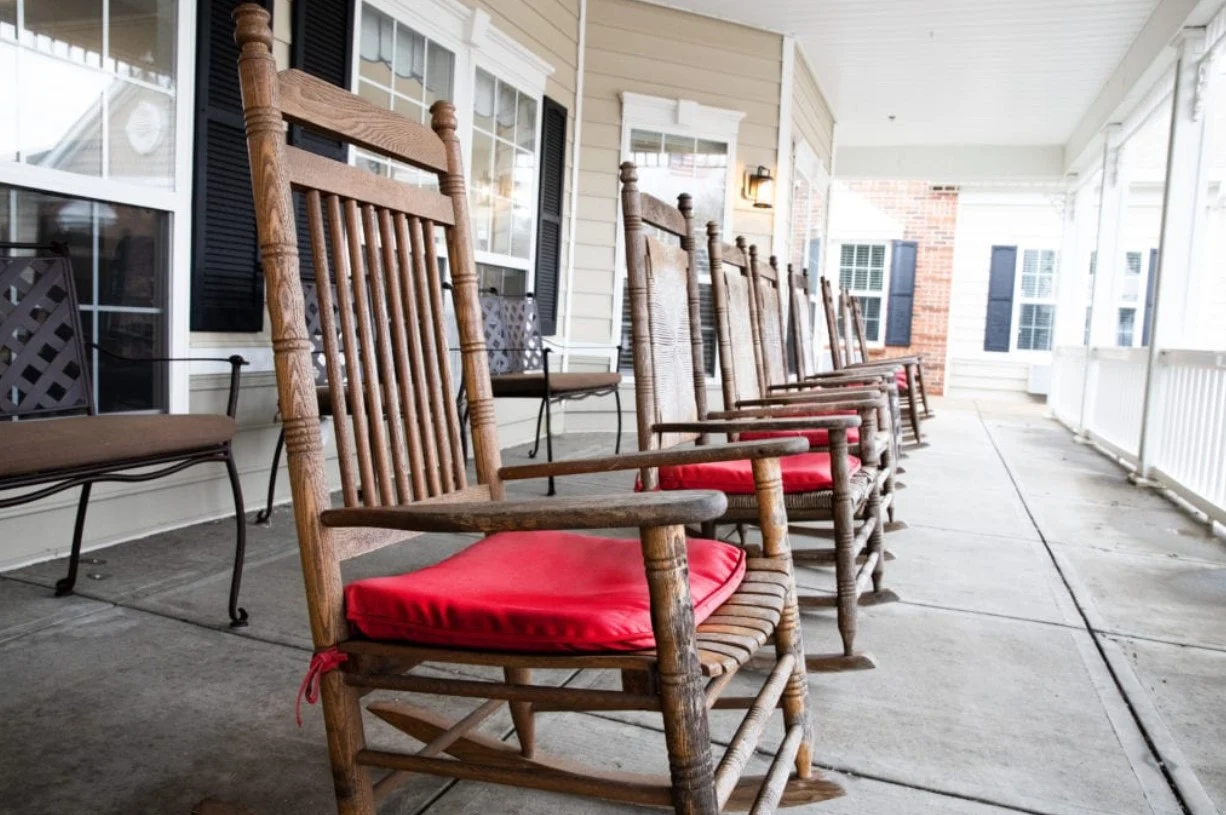 The Commons at Honey Creek Assisted Senior Living in Terre Haute, IN exterior patio seating area