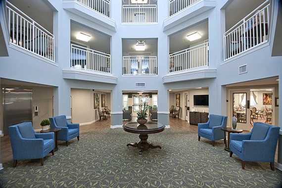 Allegro St. Augustine senior living offering independent living, assisted living, and respite care in Saint Augustine, FL, lobby and common sitting area