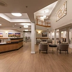 Avamere at Sandy senior living community offering assisted living, memory care, and respite care in Sandy, OR, lobby with front desk and sitting area