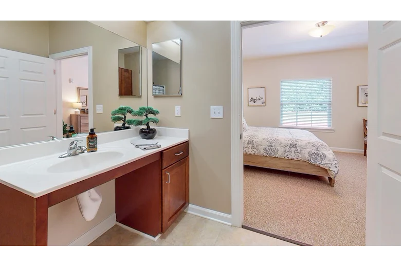 Bathroom in an apartment at Gaines Park Senior Living