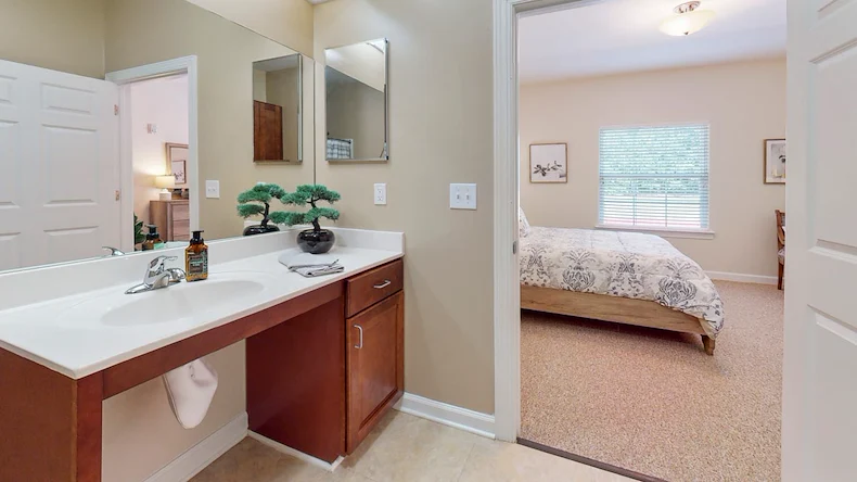 Bathroom in an apartment at Gaines Park Senior Living