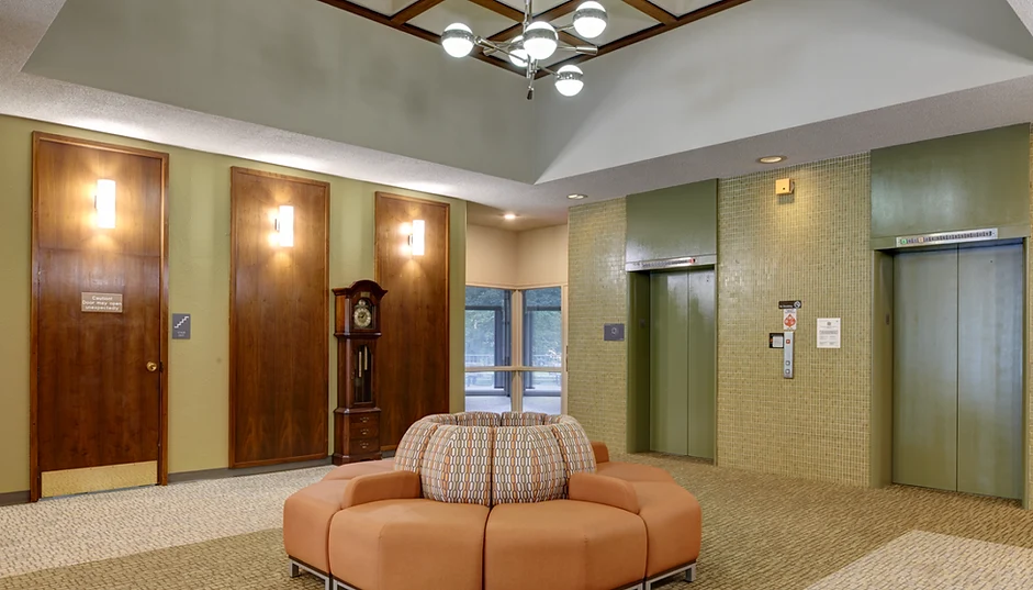 Plymouth Place independent living common area with elevators