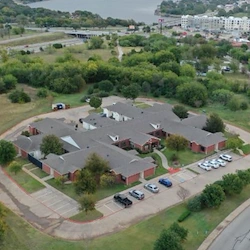 Assisted living and memory care at Bridgewater Memory Care in Granbury, TX, community exterior overview from above