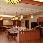 Spacious, wide open kitchens and eating areas.