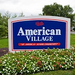 American Village Lincoln Lodge senior living community offering independent living, assisted living, and memory care in Indianapolis, IN, outdoor front exterior entrance sign