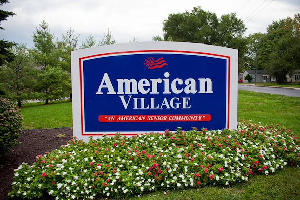 American Village Lincoln Lodge senior living community offering independent living, assisted living, and memory care in Indianapolis, IN, outdoor front exterior entrance sign