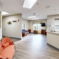 Assisted living and memory care at Bridgewater Memory Care in Granbury, TX, lobby and front desk