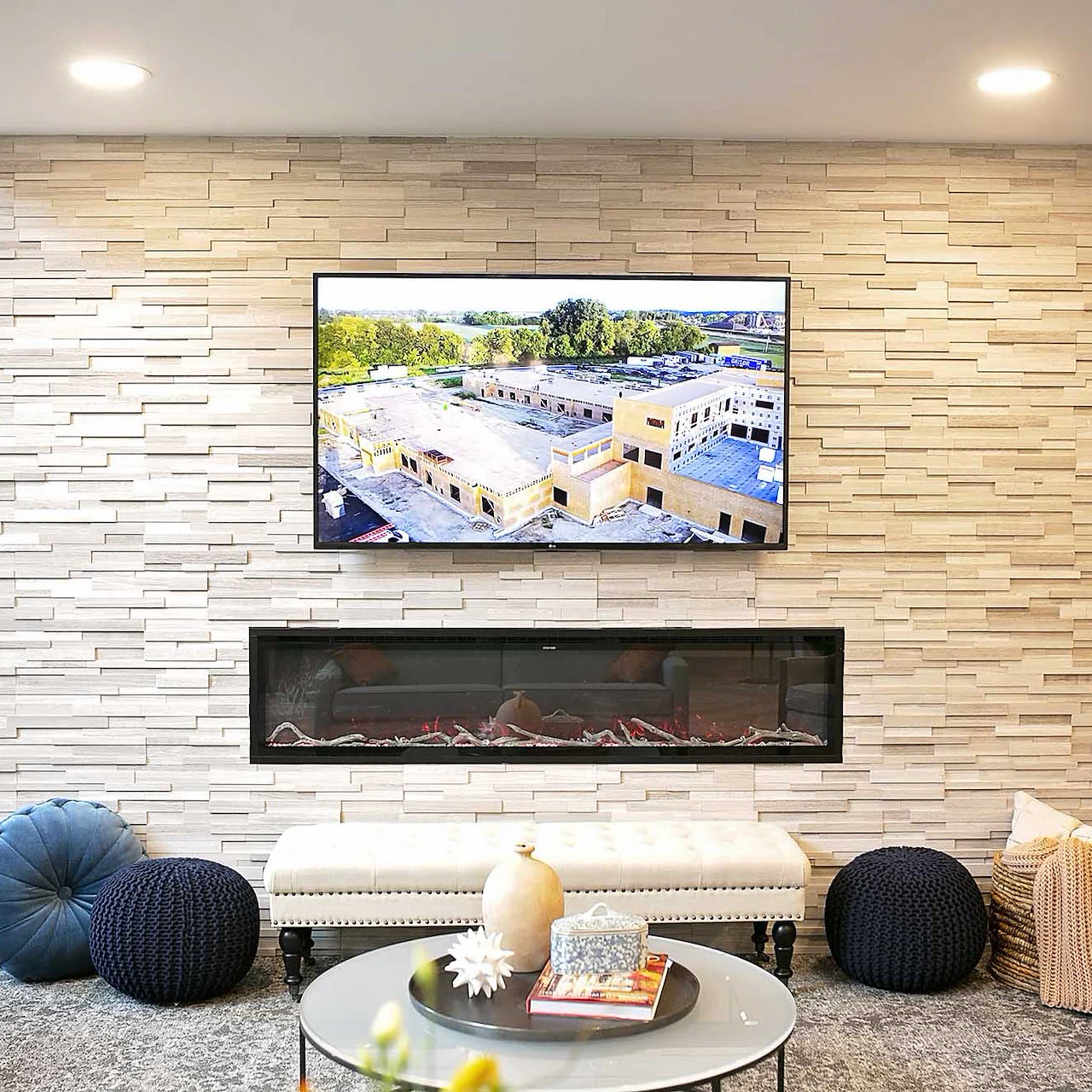 Astral at Auburn, senior living community offering independent living, assisted living, and memory care in Auburn, IN, sitting area by fireplace