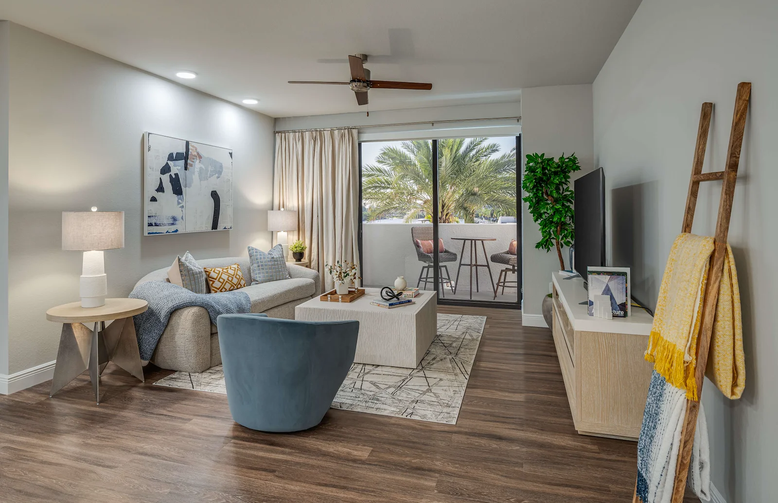 Allegro Fort Lauderdale, senior living community in Fort Lauderdale, FL, offering independent living, assisted living, memory care, and respite care, apartment living room with a walk out balcony