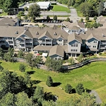 The Highlands Gracious Retirement Living Hawthorn Senior Independent Living in Westborough, Massachusetts rear exterior drone view
