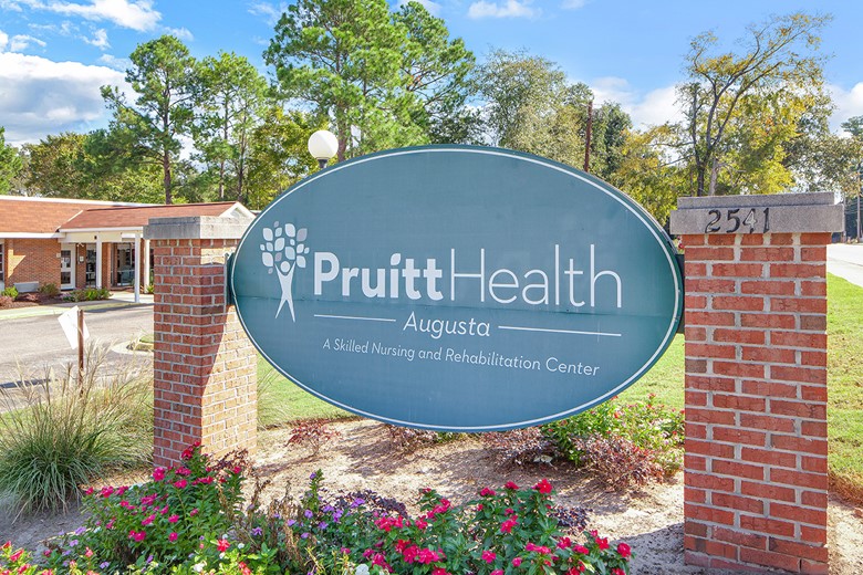 PruittHealth Skilled Nursing & Rehabilitation Center Senior Care in Augusta, Georgia front entrance welcome sign