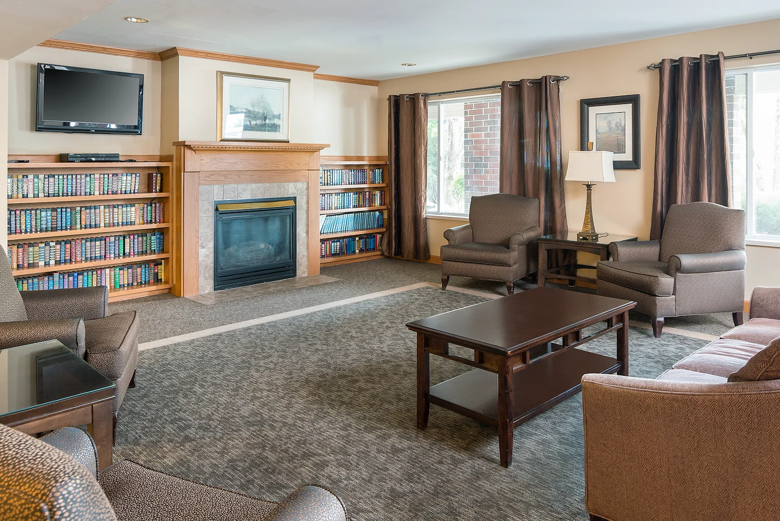 Park Vista Retirement Living North Hill East Moline, IL, living room with fireplace