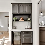 Legato Living Residential Memory Care at Indian Hills senior living community offering assisted living and memory care in Omaha, NE, refreshment station with personal coffee bar setup and mini fridge