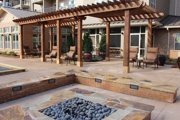 Williams Place Gracious Retirement Living Hawthorn Senior Independent Living in Davidson, North Carolina rear exterior firepit gazebo