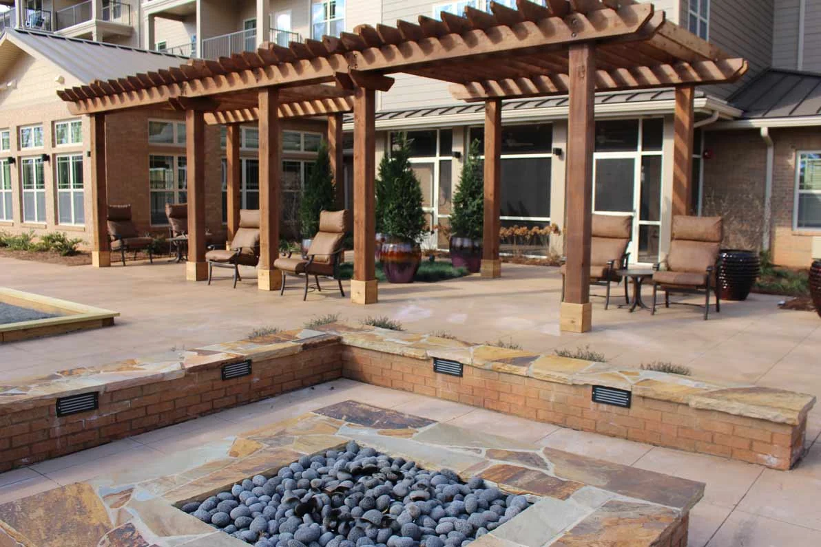 Williams Place Gracious Retirement Living Hawthorn Senior Independent Living in Davidson, North Carolina rear exterior firepit gazebo