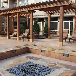Williams Place Gracious Retirement Living Hawthorn Senior Independent Living in Davidson, North Carolina rear exterior firepit gazebo