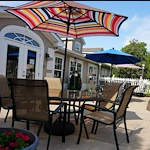Independent living and assisted living at Beech Grove Meadows Assisted Living in Beech Grove, IN, rear exterior outdoor patio seating area