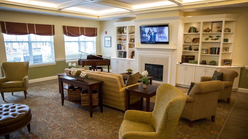 Pomeroy Living Northville sitting area by fireplace