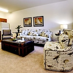 Linwood Estates Gracious Retirement Living Hawthorn Senior Independent Living in Lawrenceville, Georgia apartment living room and kitchenette