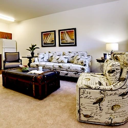 Linwood Estates Gracious Retirement Living Hawthorn Senior Independent Living in Lawrenceville, Georgia apartment living room and kitchenette