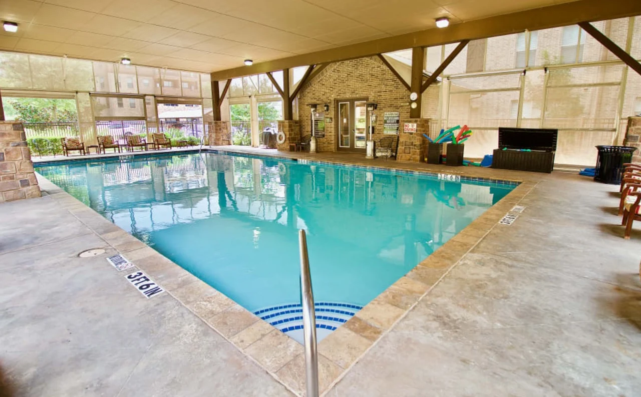 Active adult living and independent living at Watercrest at Mansfield in Mansfield, TX, indoor pool