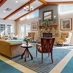 Indoor lounge area and fireplace at Gaines Park