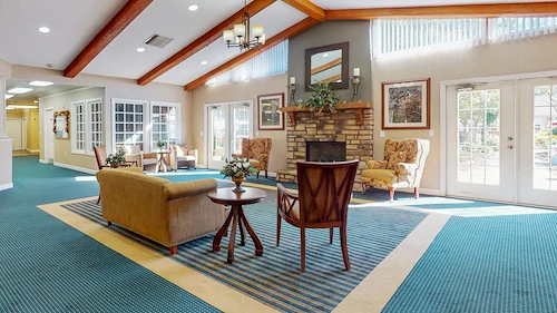 Indoor lounge area and fireplace at Gaines Park