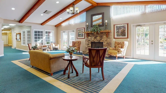 Indoor lounge area and fireplace at Gaines Park