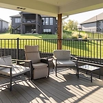 Legato Living Residential Memory Care at Five Fountains senior living community offering assisted living, memory care, adult day services, and respite care in Elkhorn, NE, covered patio area with chairs